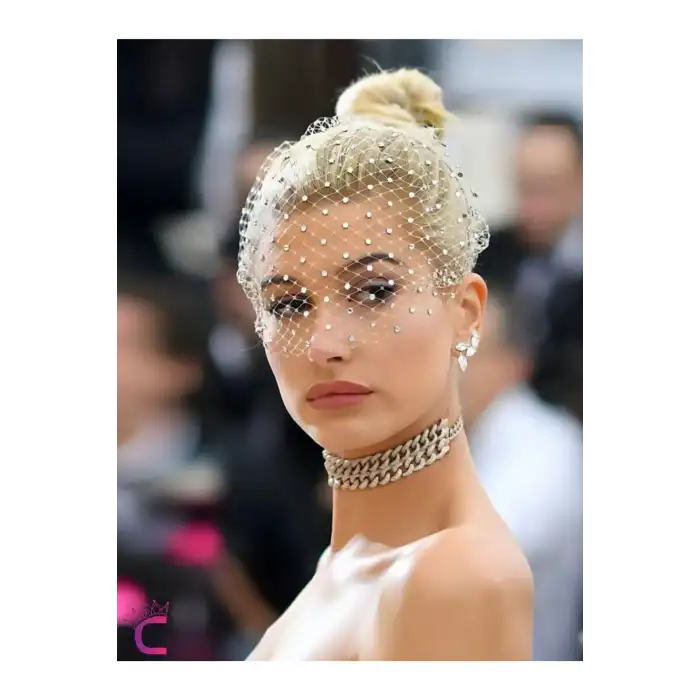 Tüllü Zirkon Taşlı İşlemeli Vualet Beyaz Nikah Şapkası - Duvaklı Gelin Kepi Tacı Parti Aksesuarı