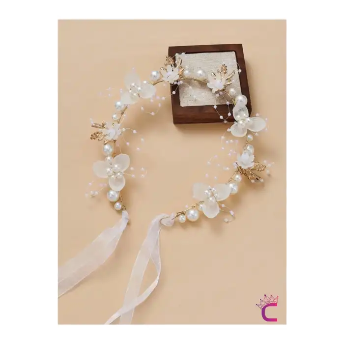 Zarif Çiçekli Gold Yaprak İncili Saç Bandı Prenses Tacı Doğum Günü Düğün Kına Parti Mezuniyet