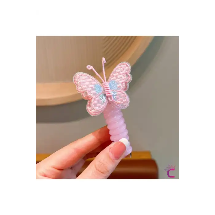 2li Pembe Mavi Tül Kelebekli Yaylı Spiral Makarna Toka - Kız Çocuk At Kuyruğu Saç Tokası