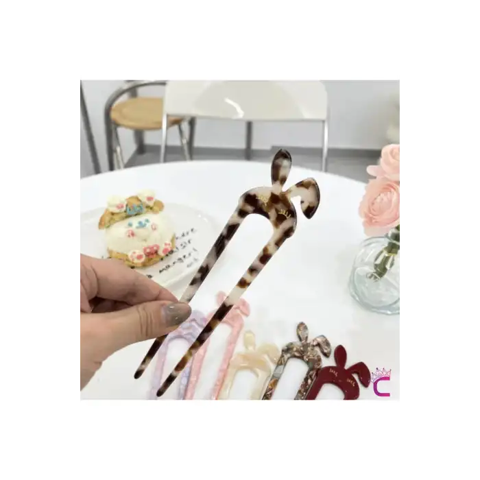Sevimli Tavşan Kulaklı Kaplumbağa Sırtı Akrilik Kız Çocuk Saç Topuz Tokası - Kadın Saç Topuz Çubuğu