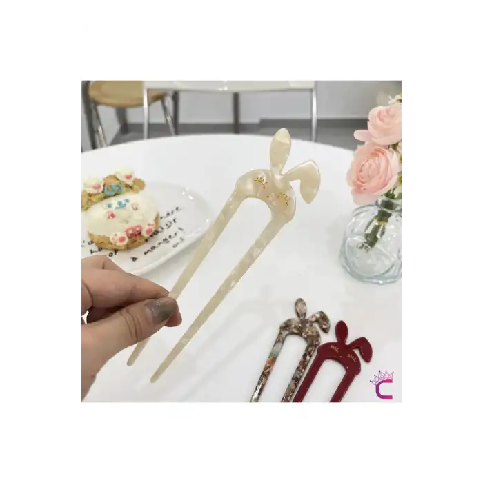 Sevimli Tavşan Kulaklı Beyaz Kız Çocuk Topuz Tokası Asetat - Kadın Çubuk Toka Saç Topuz Çubuğu