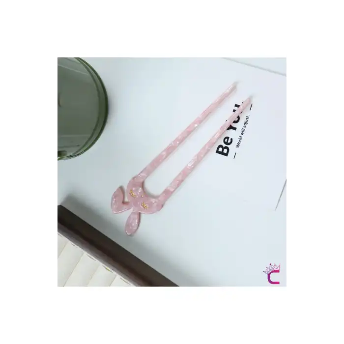 Sevimli Tavşan Kulaklı Pembe Kız Çocuk Topuz Tokası Asetat - Kadın Çubuk Toka Saç Topuz Çubuğu