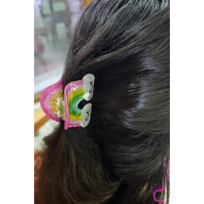 Gülen Yüz Bulutlu Gökkuşağı Asetat Kız Çocuk Mandal Toka - Hediyelik Saç Tokası Doğum Günü Hediyesi