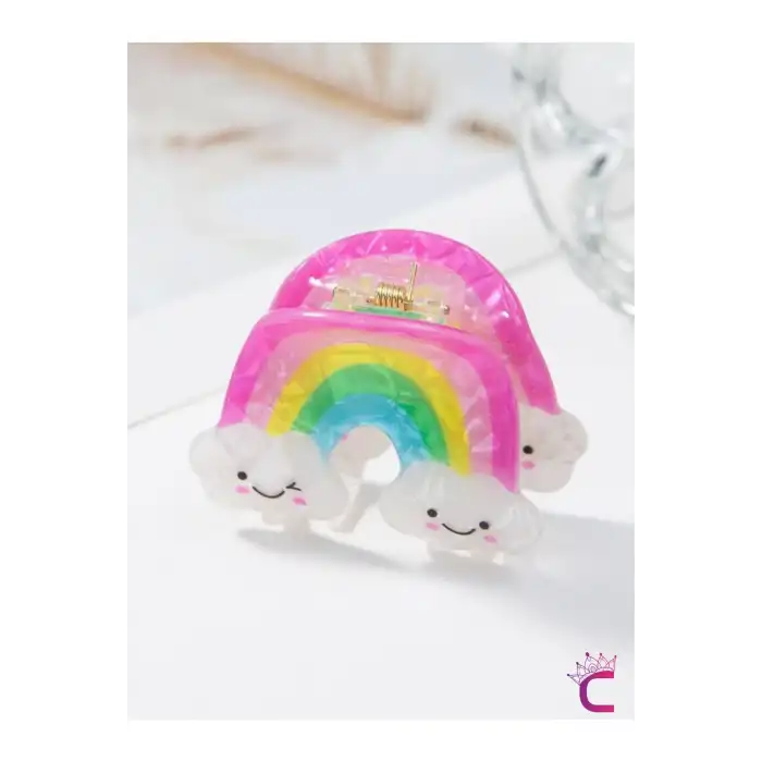 Gülen Yüz Bulutlu Gökkuşağı Asetat Kız Çocuk Mandal Toka - Hediyelik Saç Tokası Doğum Günü Hediyesi