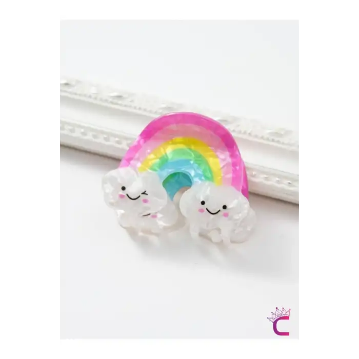 Gülen Yüz Bulutlu Gökkuşağı Asetat Kız Çocuk Mandal Toka - Hediyelik Saç Tokası Doğum Günü Hediyesi