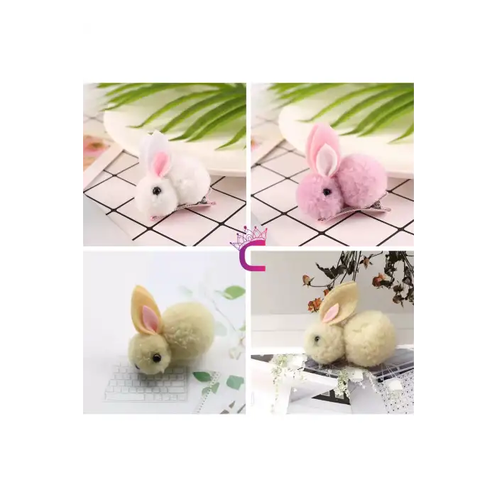 6lı Beyaz Pembe Bej Tavşanlı Yumuşak Astarlı Pens Toka Seti - Kız Bebek Çocuk Klipsli Saç Tokası