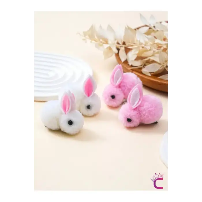6lı Beyaz Pembe Bej Tavşanlı Yumuşak Astarlı Pens Toka Seti - Kız Bebek Çocuk Klipsli Saç Tokası