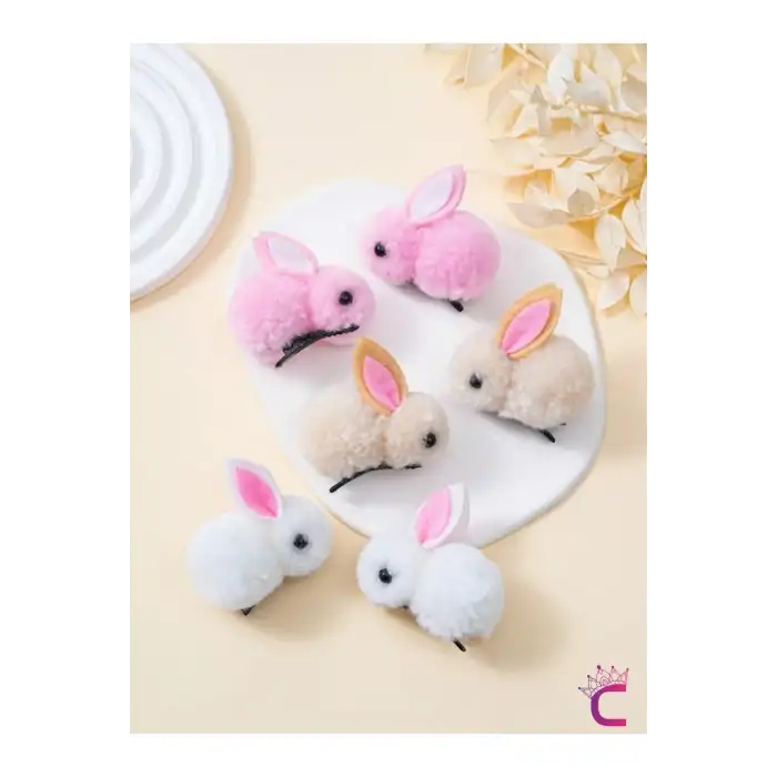 6lı Beyaz Pembe Bej Tavşanlı Yumuşak Astarlı Pens Toka Seti - Kız Bebek Çocuk Klipsli Saç Tokası