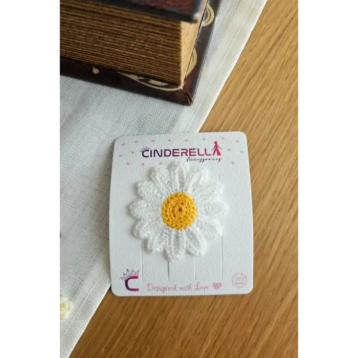 Papatya Çiçekli Örgü El Yapımı Saçsız Bebek Tokası 5cm - Yenidoğan Çıtçıtlı Az Saçlı Bebek Tokası