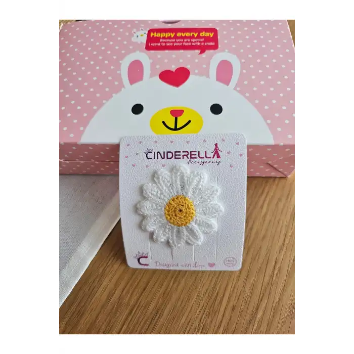 Papatya Çiçekli Örgü El Yapımı Saçsız Bebek Tokası 5cm - Yenidoğan Çıtçıtlı Az Saçlı Bebek Tokası