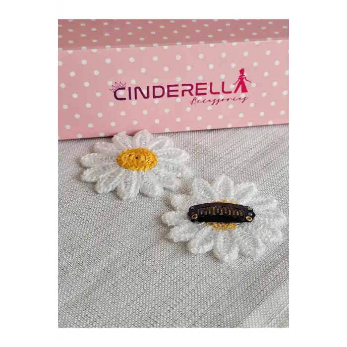 Papatya Çiçekli Örgü El Yapımı Saçsız Bebek Tokası 5cm - Yenidoğan Çıtçıtlı Az Saçlı Bebek Tokası