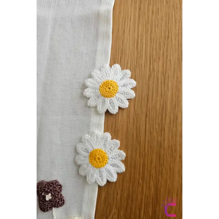 Papatya Çiçekli Örgü El Yapımı Saçsız Bebek Tokası 5cm - Yenidoğan Çıtçıtlı Az Saçlı Bebek Tokası