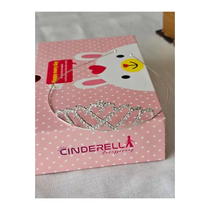 Kalpli Zirkon Taşlı Kız Çocuk Prenses Tacı Gümüş - Düğün Kına Parti Doğum Günü Taç Saç Bandı Tokası