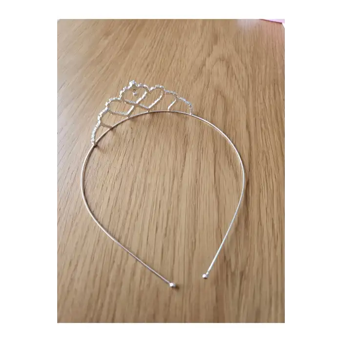 Kalpli Zirkon Taşlı Kız Çocuk Prenses Tacı Gümüş - Düğün Kına Parti Doğum Günü Taç Saç Bandı Tokası