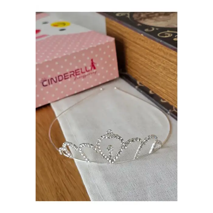 Su Damlası Zirkon Kristal Taşlı Kız Çocuk Prenses Tacı Gümüş - Düğün Doğum Günü Taç Saç Bandı Tokası