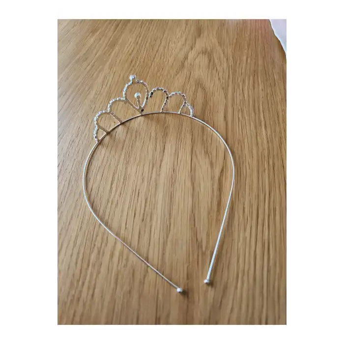 Su Damlası Zirkon Kristal Taşlı Kız Çocuk Prenses Tacı Gümüş - Düğün Doğum Günü Taç Saç Bandı Tokası