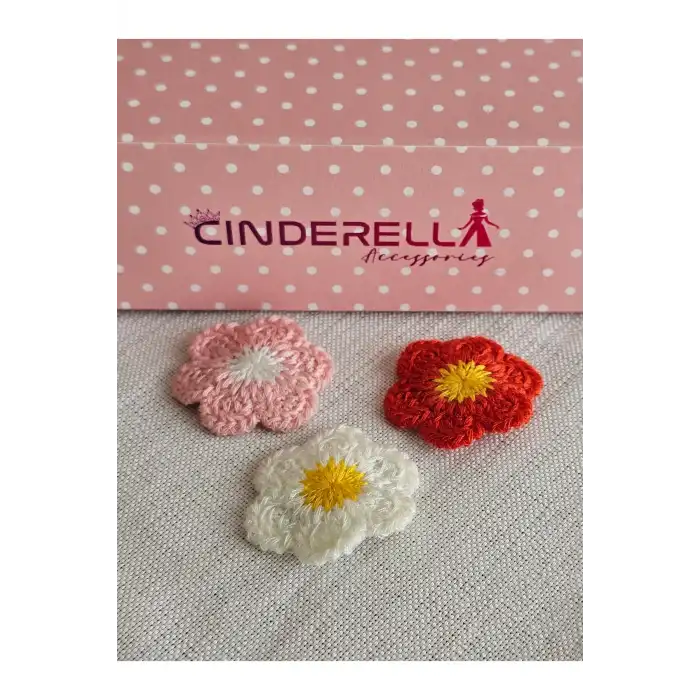 3lü Renkli Çiçekli Örgü El Yapımı Saçsız Bebek Tokası 3.5cm - Yenidoğan Az Saçlı Klipsli Toka Seti