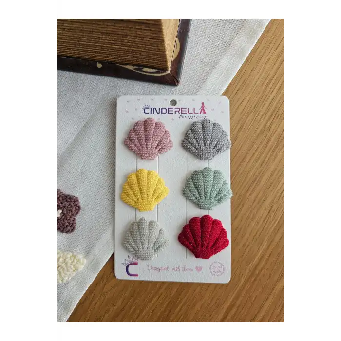 6lı Deniz Kabuğu Saçsız Bebek Tokası 3.5cm - Yenidoğan Az Saçlı Bebek Klipsli Çıtçıtlı Toka Seti