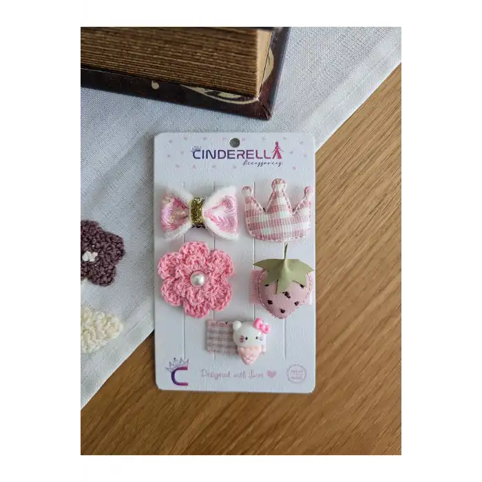 5li Özel Seri Pembe Fiyonk İncili Çiçek Az Saçlı Saçsız Bebek Tokası Yenidoğan Hediyelik Toka Seti