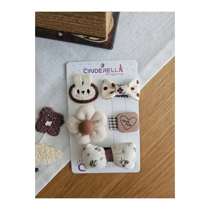 5li Özel Seri Bej Kahve Tonlu Saçsız Bebek Tokası - Az Saçlı Bebek Toka Seti Doğum Günü Hediyesi