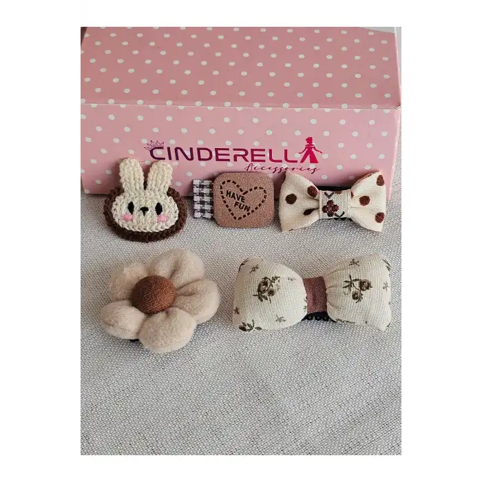 5li Özel Seri Bej Kahve Tonlu Saçsız Bebek Tokası - Az Saçlı Bebek Toka Seti Doğum Günü Hediyesi