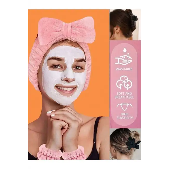 16lı Soft Siyah Havlu Saç Bandı Toka ve Bileklik Makyaj Uygulama Seti- Kadın Cilt Bakımı Saç Tokası