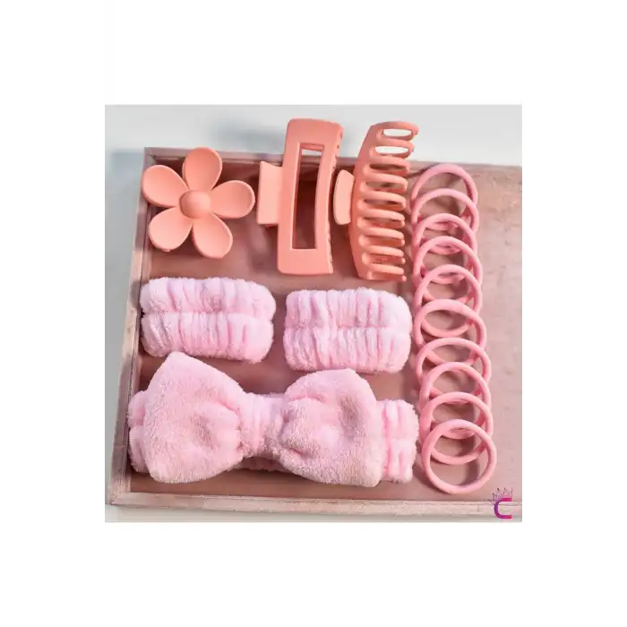 16lı Soft Havlu Saç Bandı ve Bileklik Makyaj Uygulama Seti Pembe - Kadın Cilt Bakımı Saç Tokası