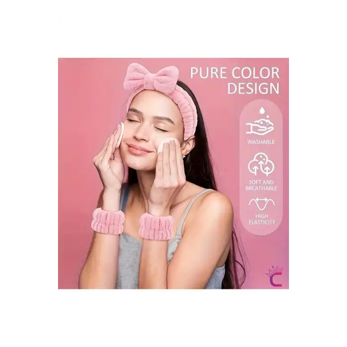 16lı Soft Havlu Saç Bandı ve Bileklik Makyaj Uygulama Seti Pembe - Kadın Cilt Bakımı Saç Tokası