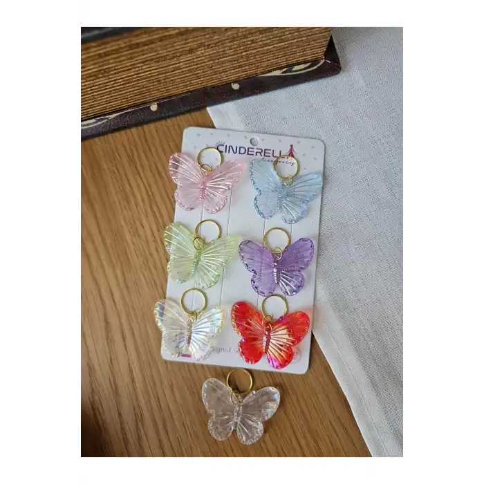 7li Renkli Kelebekli Saç Küpesi Seti Süslü Toka - Halkalı Örgü Saç Süsü Tokası Süsleme Aksesuarı