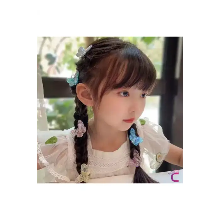 7li Renkli Kelebekli Saç Küpesi Seti Süslü Toka - Halkalı Örgü Saç Süsü Tokası Süsleme Aksesuarı