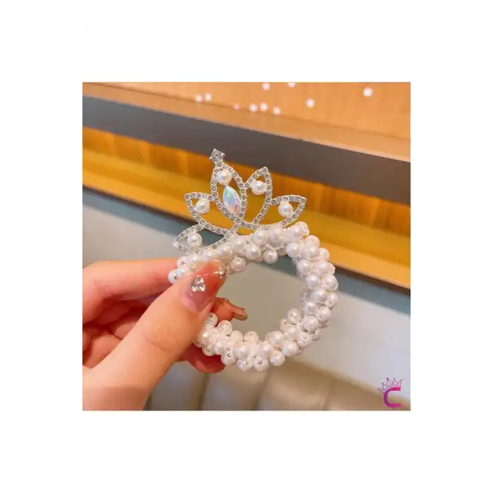 Su Damlası Kristal Taşlı İncili Kız Çocuk Prenses Tacı Lastikli Topuz Tokası - Parti Doğum Günü Taç