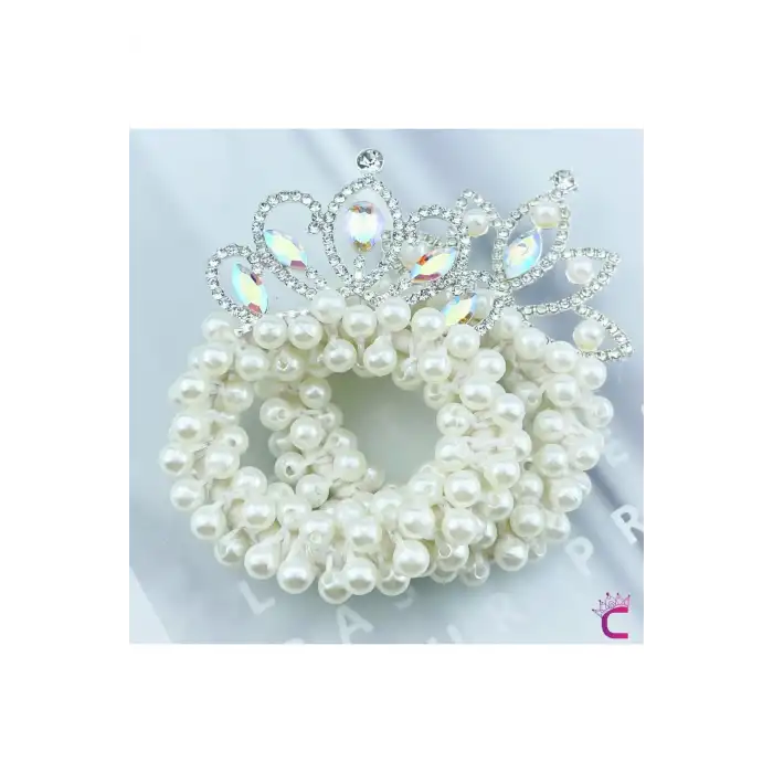 Su Damlası Kristal Taşlı İncili Kız Çocuk Prenses Tacı Lastikli Topuz Tokası - Parti Doğum Günü Taç
