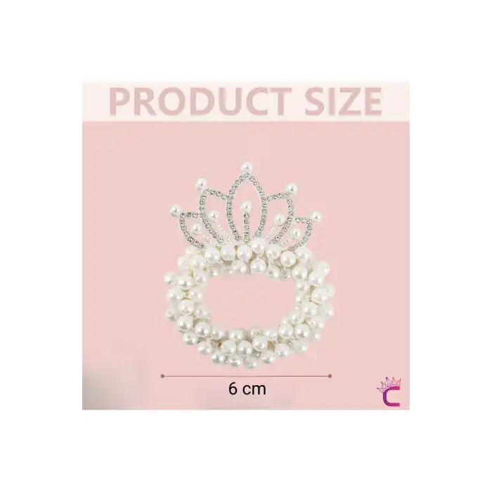 Su Damlası Kristal Taşlı İncili Kız Çocuk Prenses Tacı Lastikli Topuz Tokası - Parti Doğum Günü Taç