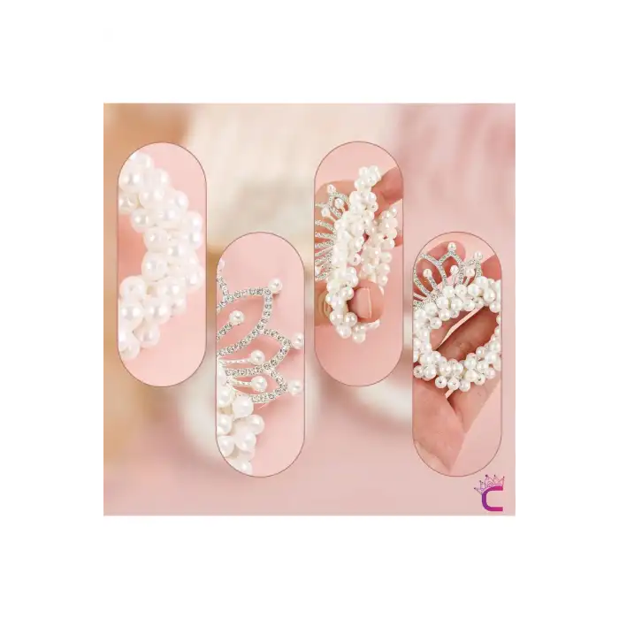 Prenses Taç İncili Yıldızlı Taşlı Lastikli Elastik Topuz Tokası - Kız Çocuk Tacı Doğum Günü Tokası