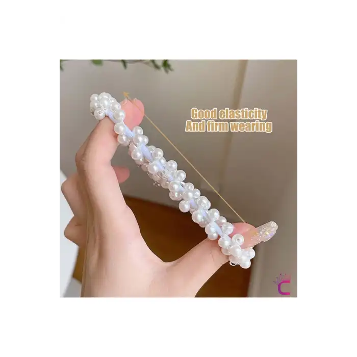 Prenses Taç İncili Yıldızlı Taşlı Lastikli Elastik Topuz Tokası - Kız Çocuk Tacı Doğum Günü Tokası