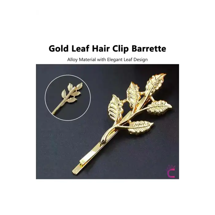 2li Dal Yaprak Tasarım Gold Metal Tel Toka 6cm- Klipsli Yan Saç Tokası Düğün Nikah Gelin Aksesuar