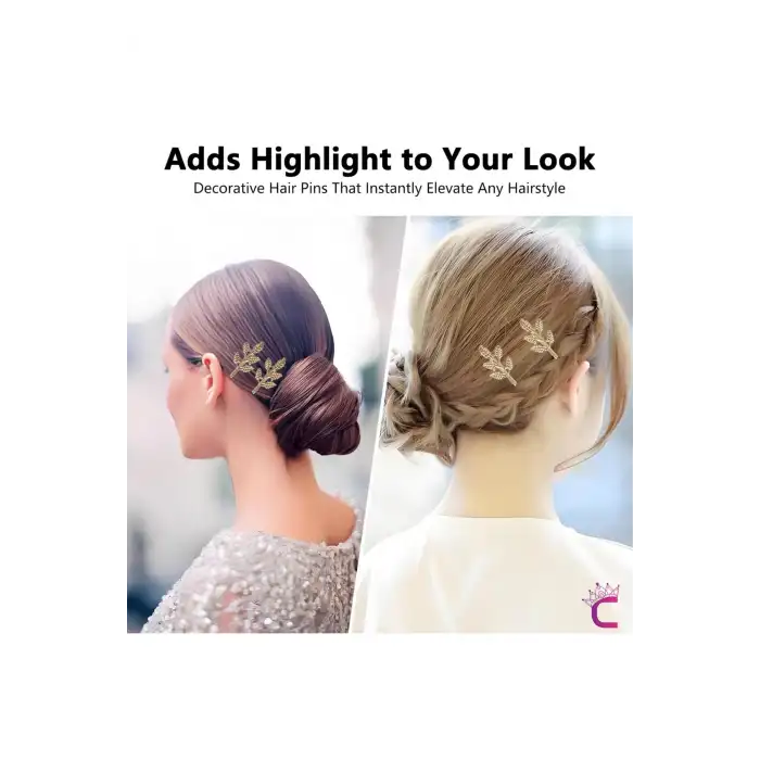 2li Dal Yaprak Tasarım Gold Metal Tel Toka 6cm- Klipsli Yan Saç Tokası Düğün Nikah Gelin Aksesuar