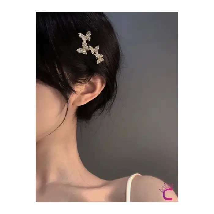 2li Zirkon Taşlı Gold Kelebekli Kıstırmalı Yan Saç Tokası 6cm - Modern Topuz Tokası Klipsli Toka