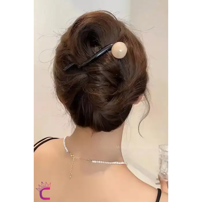 Vintage Retro Şık Siyah Renkli İncili Kıstırmalı Saç Tokası 11cm - Topuz Tokası Klipsli Toka