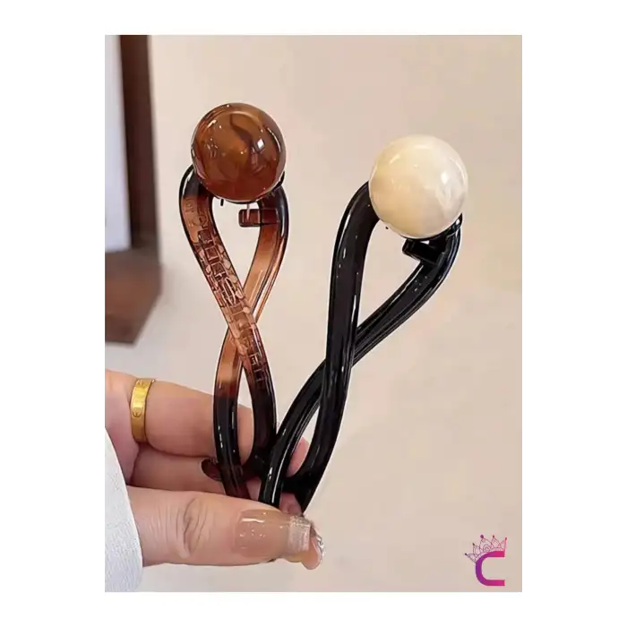 Vintage Retro Şık Siyah Renkli İncili Kıstırmalı Saç Tokası 11cm - Topuz Tokası Klipsli Toka