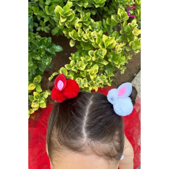 2li Kırmızı Beyaz Tavşanlı Lastikli Toka Seti - 23 Nisan 29 Ekim Cumhuriyet Bayramı Saç Tokası