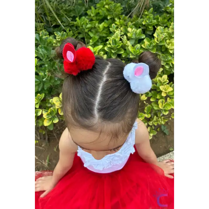 2li Kırmızı Beyaz Tavşanlı Lastikli Toka Seti - 23 Nisan 29 Ekim Cumhuriyet Bayramı Saç Tokası