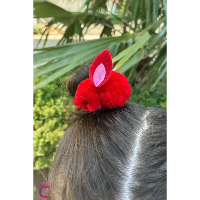 2li Kırmızı Beyaz Tavşanlı Lastikli Toka Seti - 23 Nisan 29 Ekim Cumhuriyet Bayramı Saç Tokası