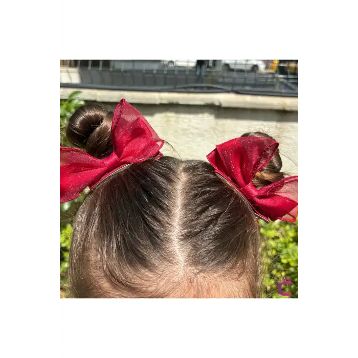 2li Bordo Kırmızı Kurdele Fiyonk Pens Toka Seti 9cm- 23 Nisan 29 Ekim Cumhuriyet Bayramı Saç Tokası