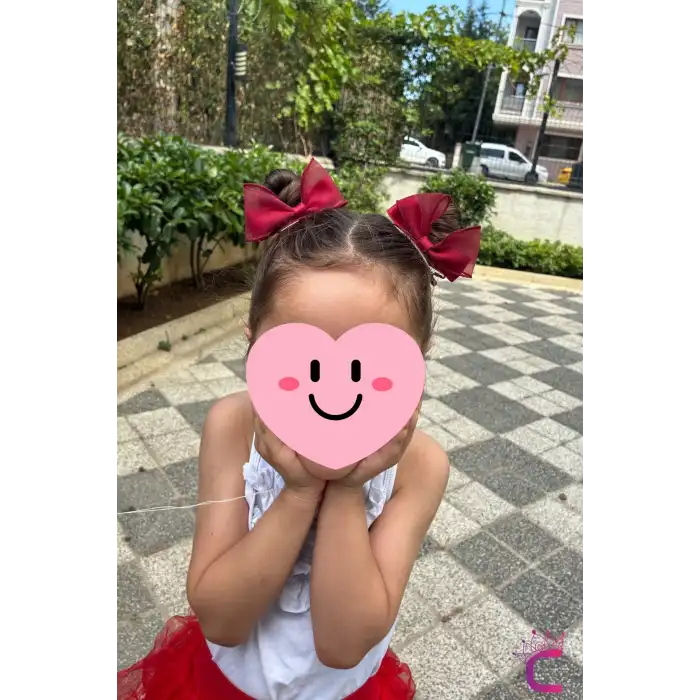 2li Bordo Kırmızı Kurdele Fiyonk Pens Toka Seti 9cm- 23 Nisan 29 Ekim Cumhuriyet Bayramı Saç Tokası