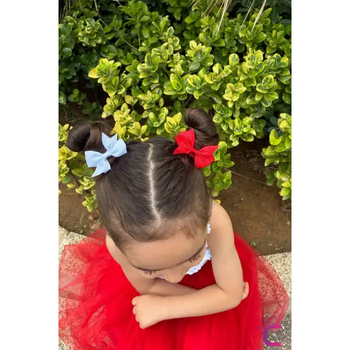 4lü Kırmızı Beyaz Kurdeleli Fiyonklu Lastikli Çocuk Toka 5 cm - 23 Nisan 29 Ekim Bayramı Saç Tokası