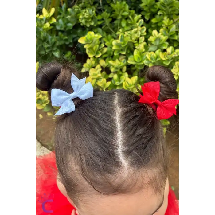 4lü Kırmızı Beyaz Kurdeleli Fiyonklu Lastikli Çocuk Toka 5 cm - 23 Nisan 29 Ekim Bayramı Saç Tokası