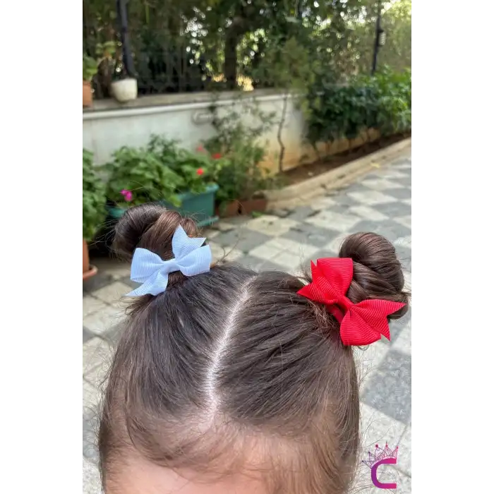 4lü Kırmızı Beyaz Kurdeleli Fiyonklu Lastikli Çocuk Toka 5 cm - 23 Nisan 29 Ekim Bayramı Saç Tokası