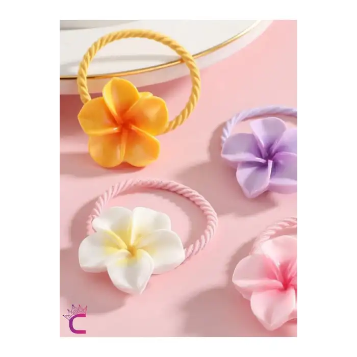 10lu Plumeria Çiçekli Dayanıklı Renkli Kız Çocuk Lastik Toka - Gür Saç Esnek Lastikli Saç Tokası