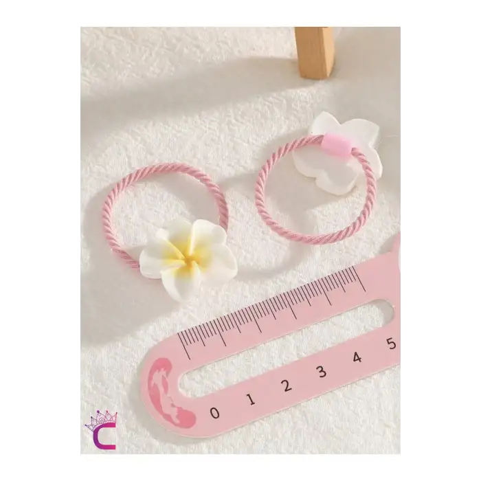 10lu Plumeria Çiçekli Dayanıklı Renkli Kız Çocuk Lastik Toka - Gür Saç Esnek Lastikli Saç Tokası
